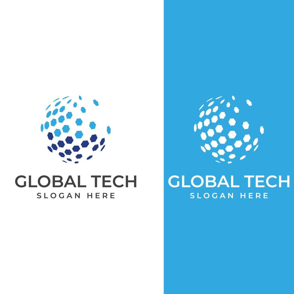 logo du monde de la technologie numérique moderne, planète mondiale ou technologique et protection de la technologie numérique. logo avec modèle d'illustration vectorielle de concept. vecteur