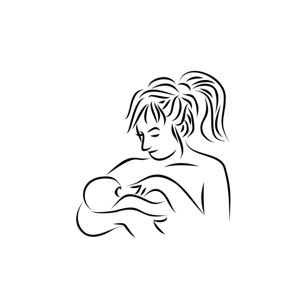 jeune maman mère allaitement logo design illustration vectorielle contour graphique pour les soins de santé vecteur