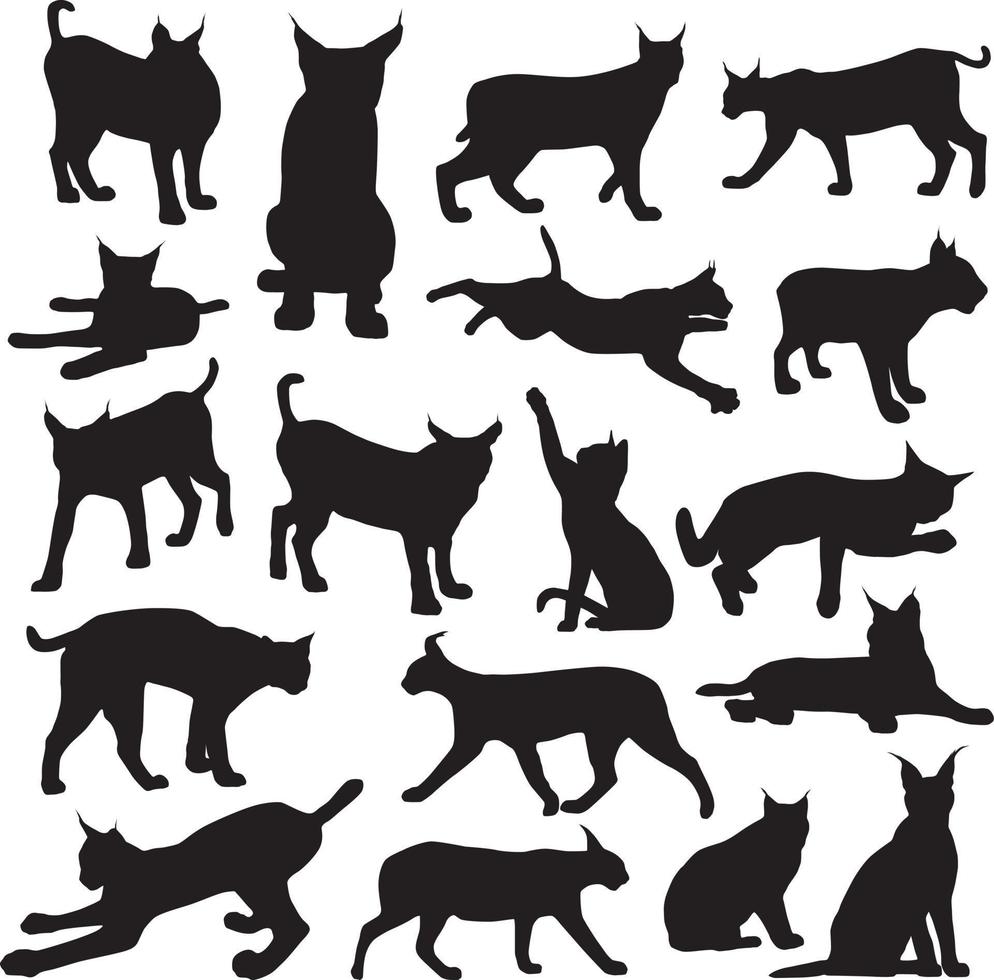 silhouettes de chat lynx. collection de jeu de vecteur