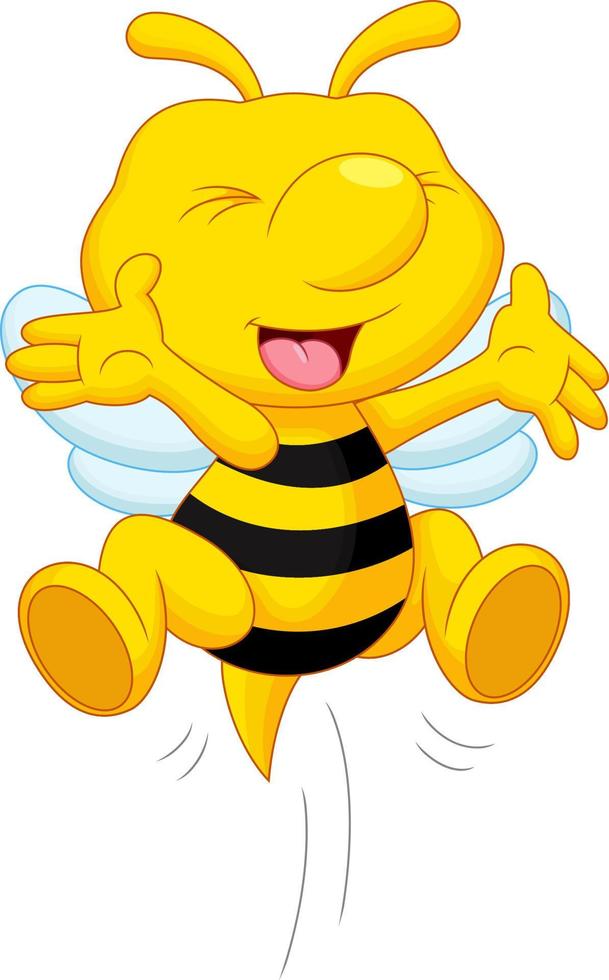 heureux, abeille, dessin animé, blanc, fond vecteur