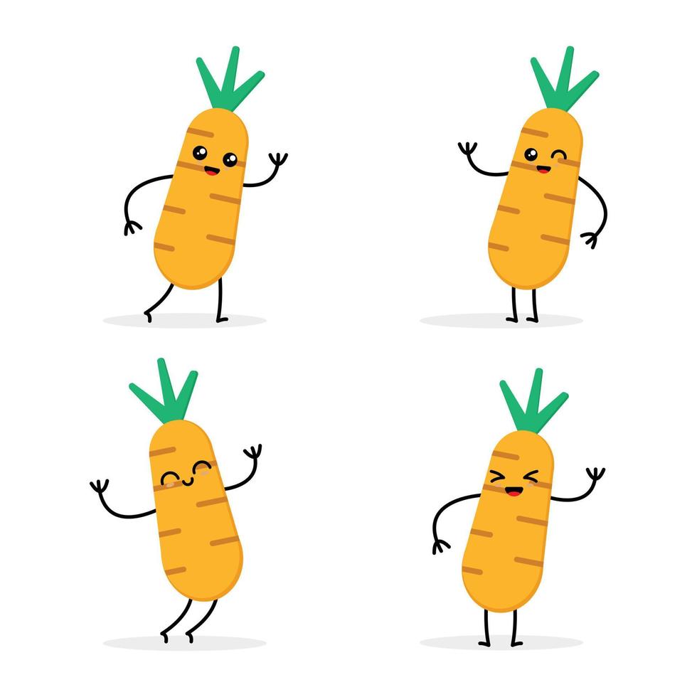 ensemble d'illustrations vectorielles de dessin animé de personnages mignons de légumes de carotte, idéal pour les thèmes de la nourriture, des légumes et des enfants vecteur