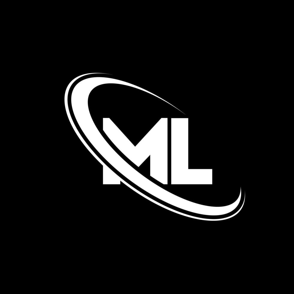 logo ml. conception ml. lettre ml blanche. création de logo de lettre ml. lettre initiale ml logo monogramme majuscule cercle lié. vecteur