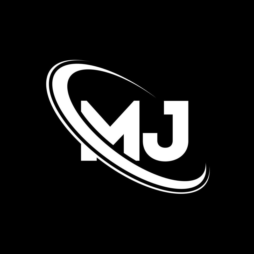logo mj. conception mj. lettre mj blanche. création de logo de lettre mj. lettre initiale mj logo monogramme majuscule cercle lié. vecteur