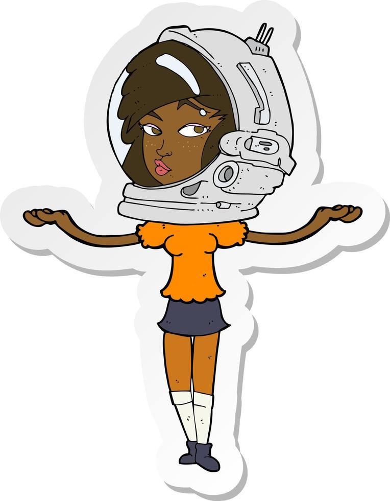 autocollant d'une femme de dessin animé portant un casque spatial vecteur