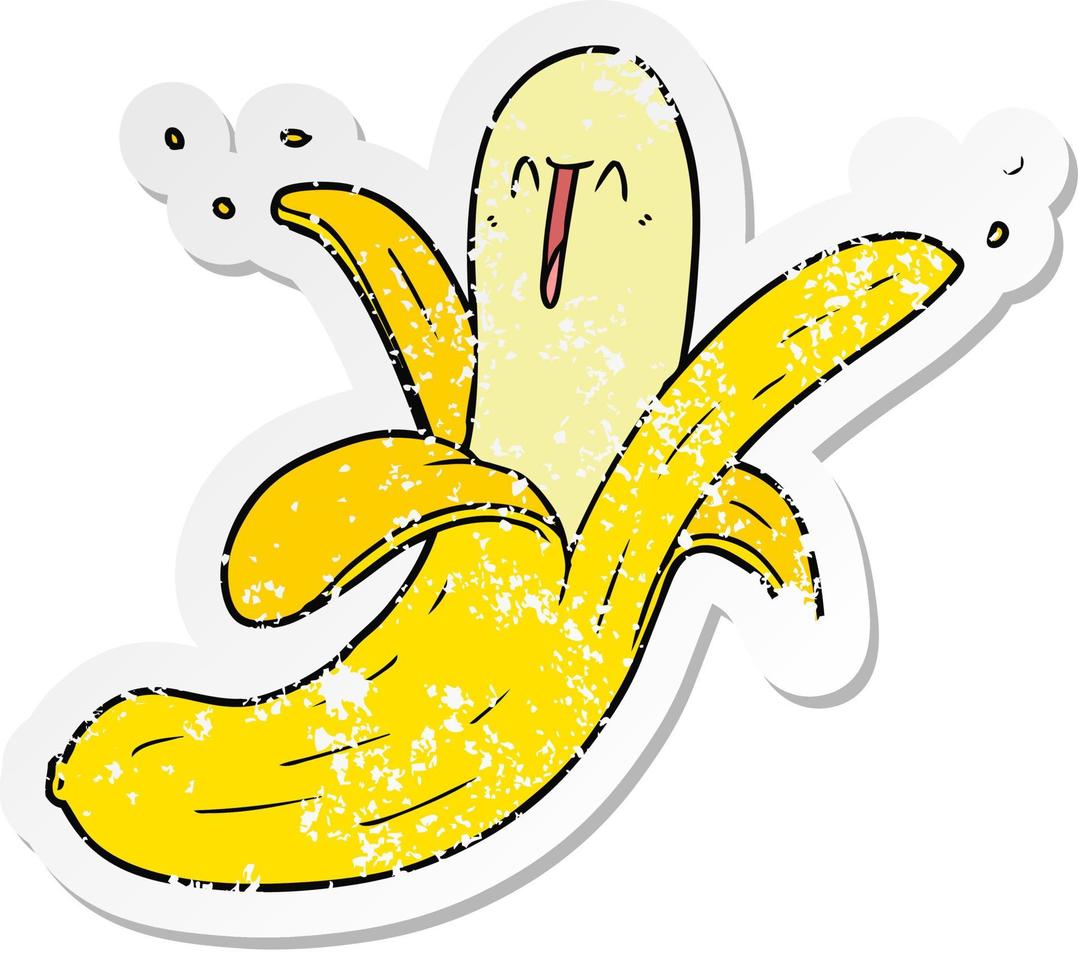 autocollant en détresse d'une banane heureuse folle de dessin animé vecteur