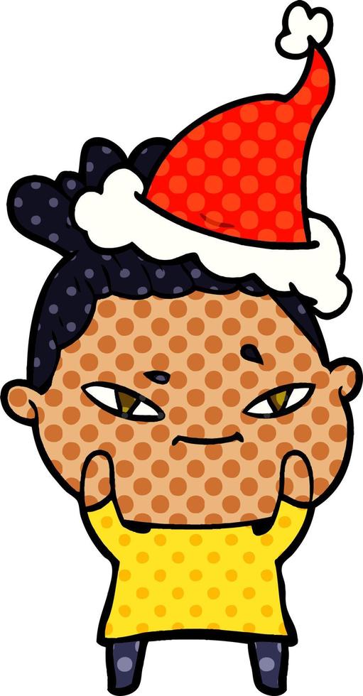 illustration de style bande dessinée d'une femme portant un bonnet de noel vecteur