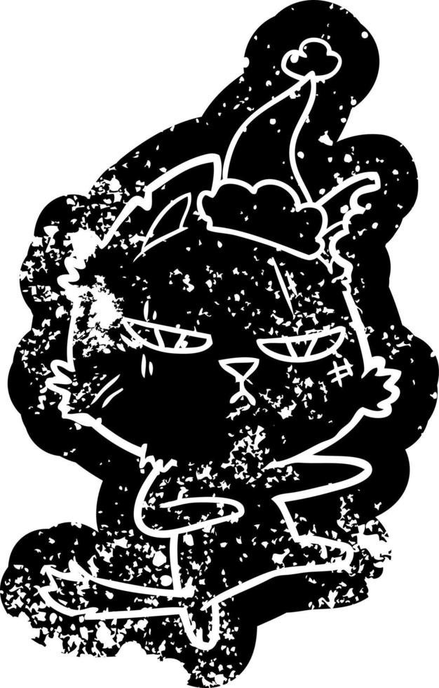 icône en détresse de dessin animé dur d'un chat portant un bonnet de noel vecteur