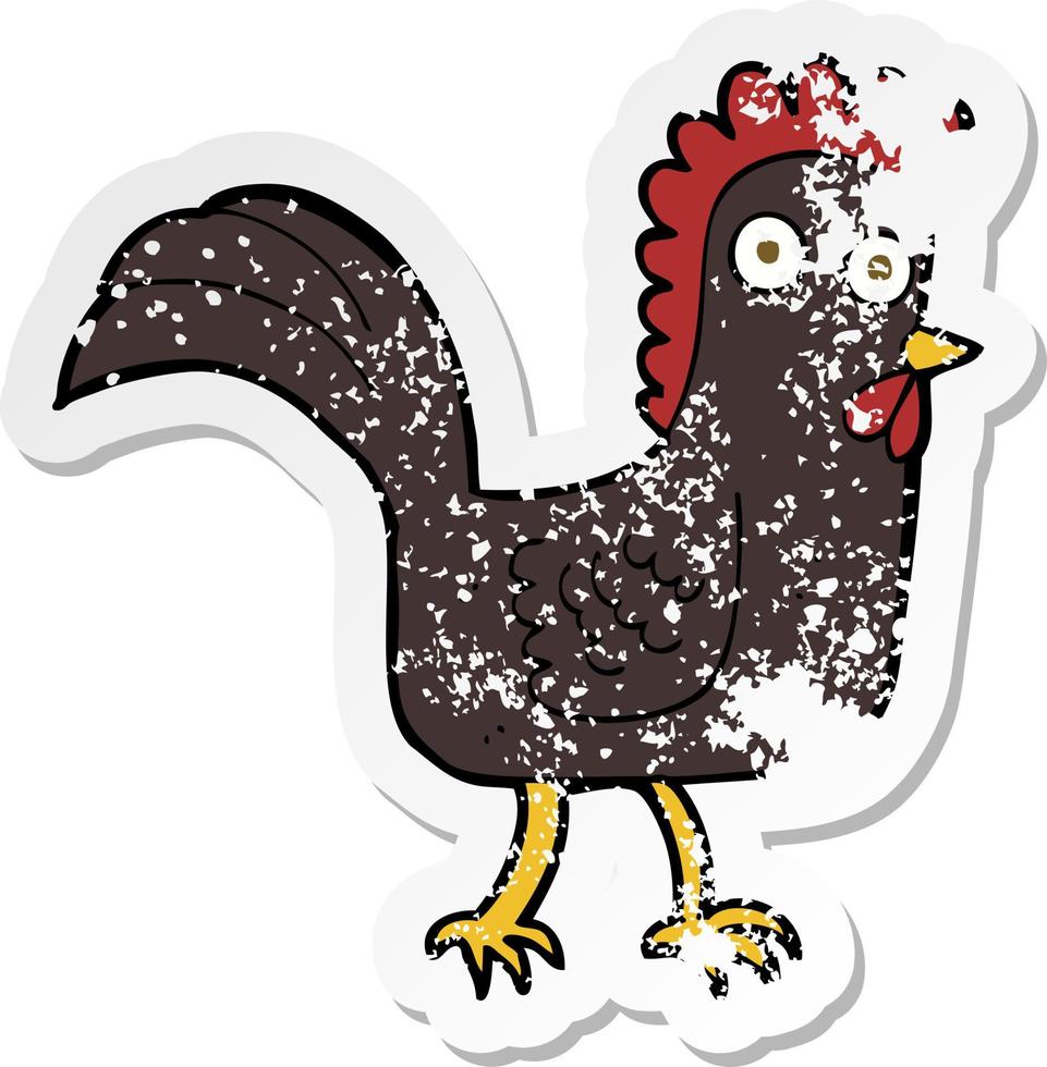 autocollant rétro en détresse d'un poulet de dessin animé vecteur