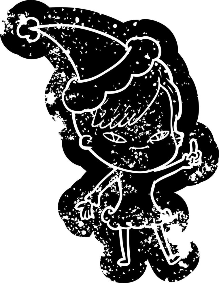 dessin animé mignon icône en détresse d'une fille avec une coupe de cheveux hipster portant un bonnet de noel vecteur