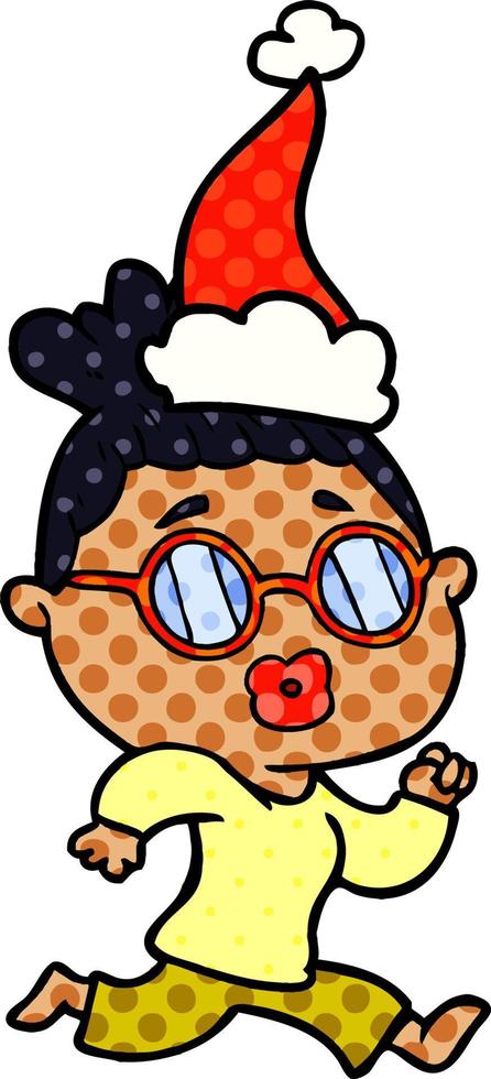 illustration de style bande dessinée d'une femme portant des lunettes portant un bonnet de noel vecteur