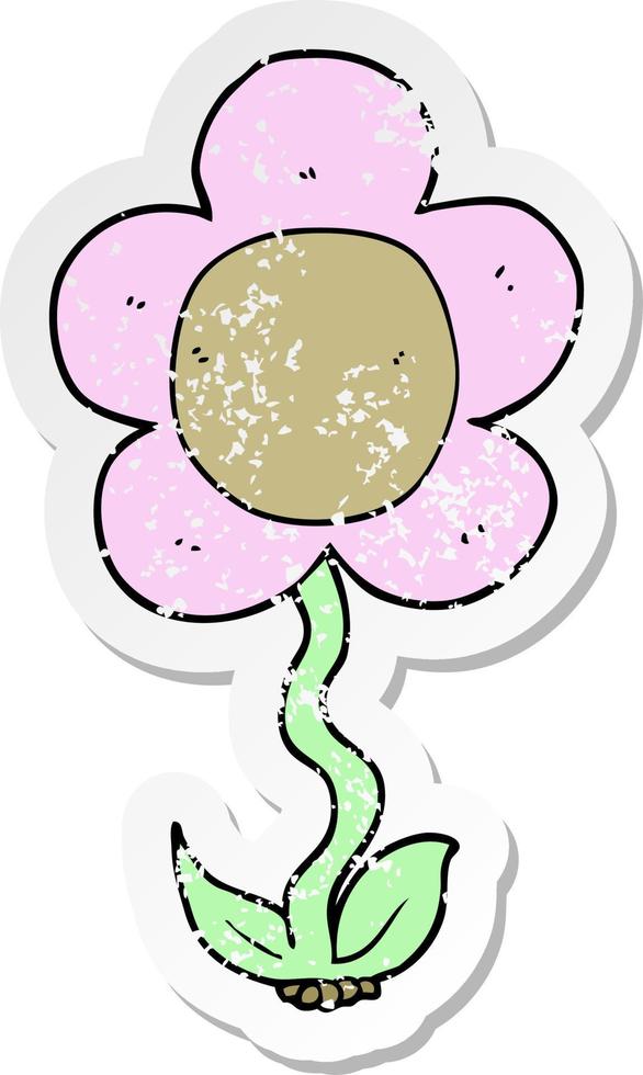 autocollant en détresse d'une fleur de dessin animé vecteur