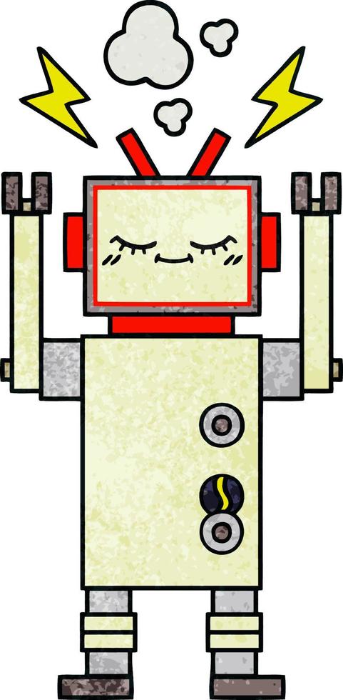 robot de danse de dessin animé de texture grunge rétro vecteur