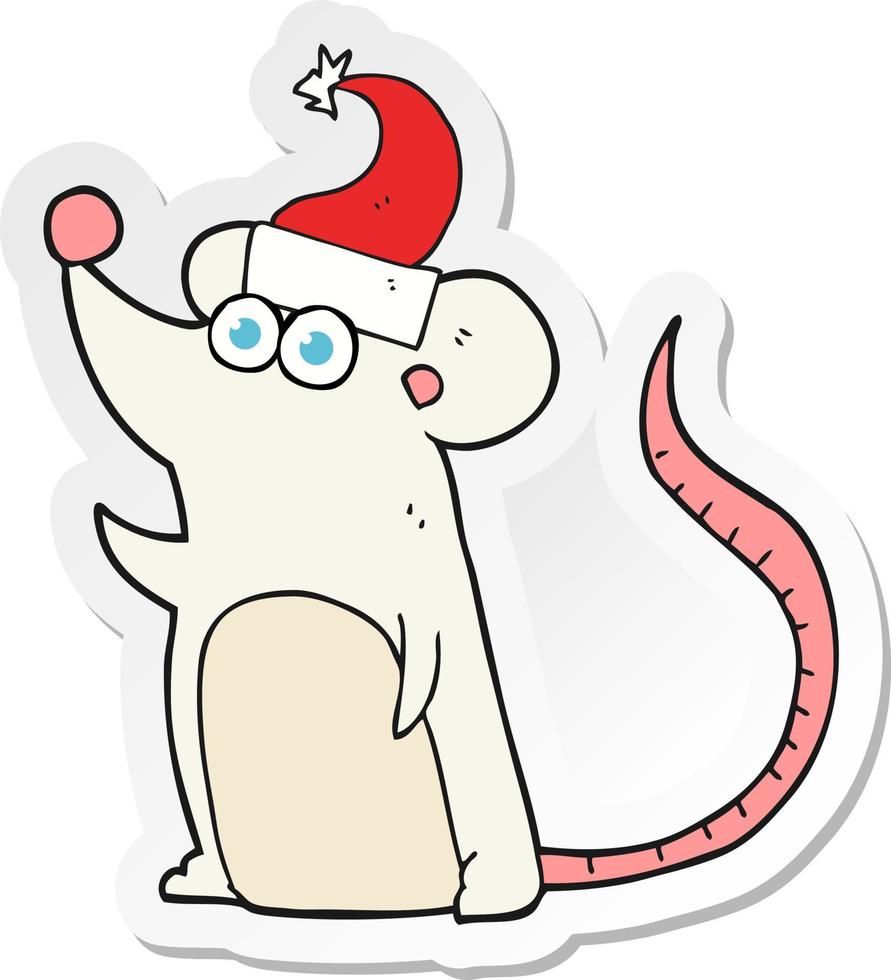 autocollant d'une souris de dessin animé au chapeau de noël vecteur