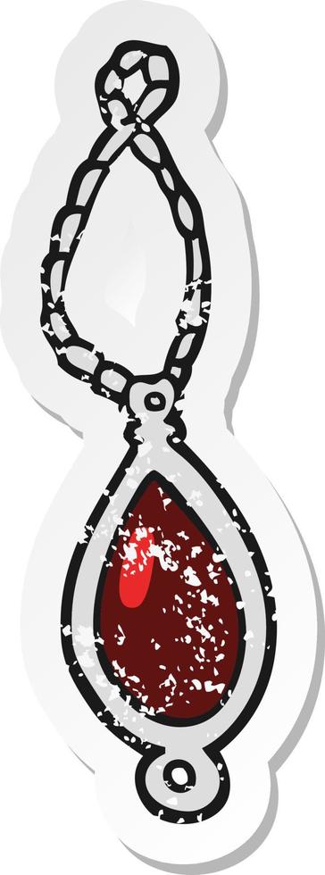 autocollant rétro en détresse d'un pendentif rouge de dessin animé vecteur