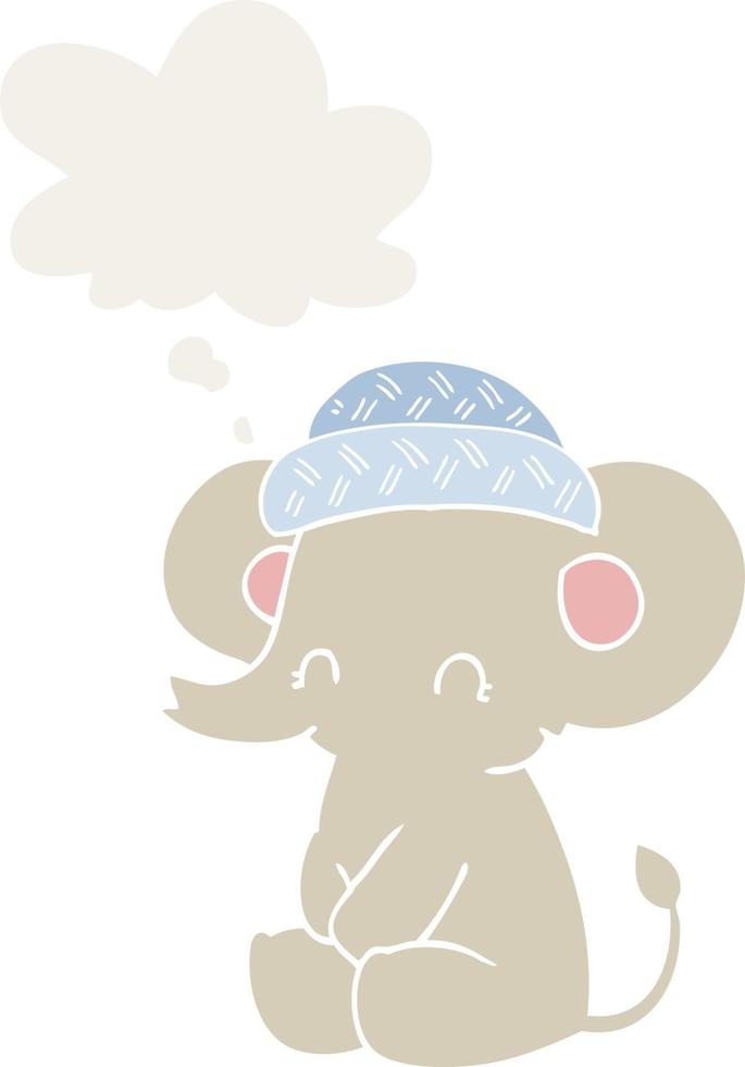 dessin animé mignon éléphant et bulle de pensée dans un style rétro vecteur