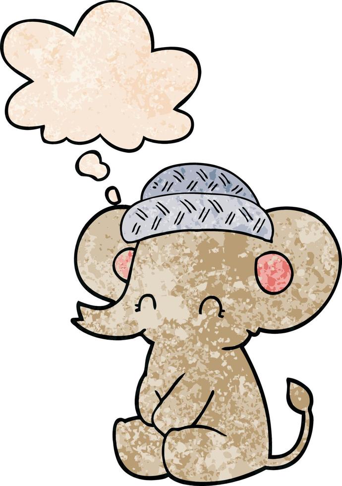 dessin animé mignon éléphant et bulle de pensée dans le style de motif de texture grunge vecteur