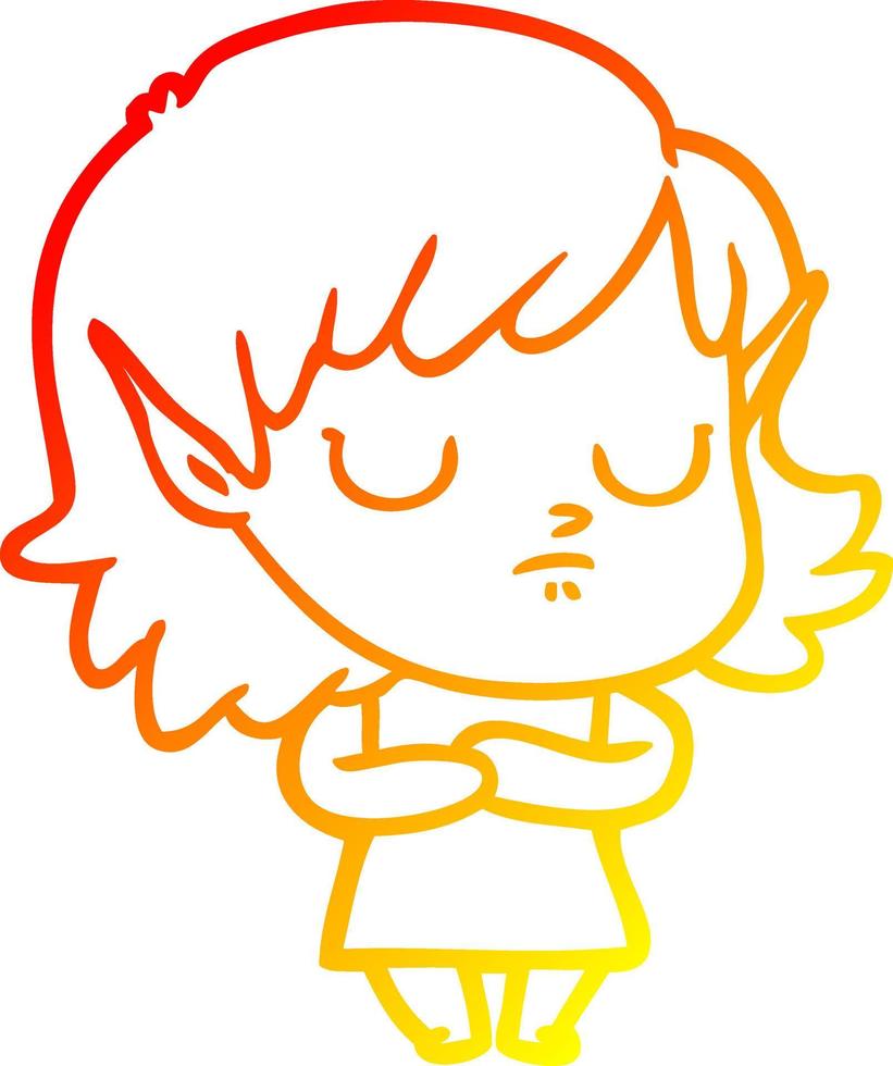 ligne de gradient chaud dessinant une fille elfe de dessin animé vecteur