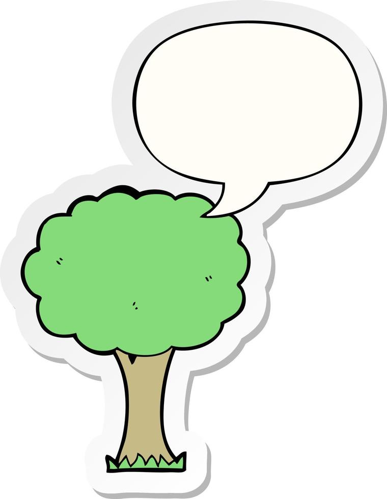 arbre de dessin animé et autocollant de bulle de dialogue vecteur