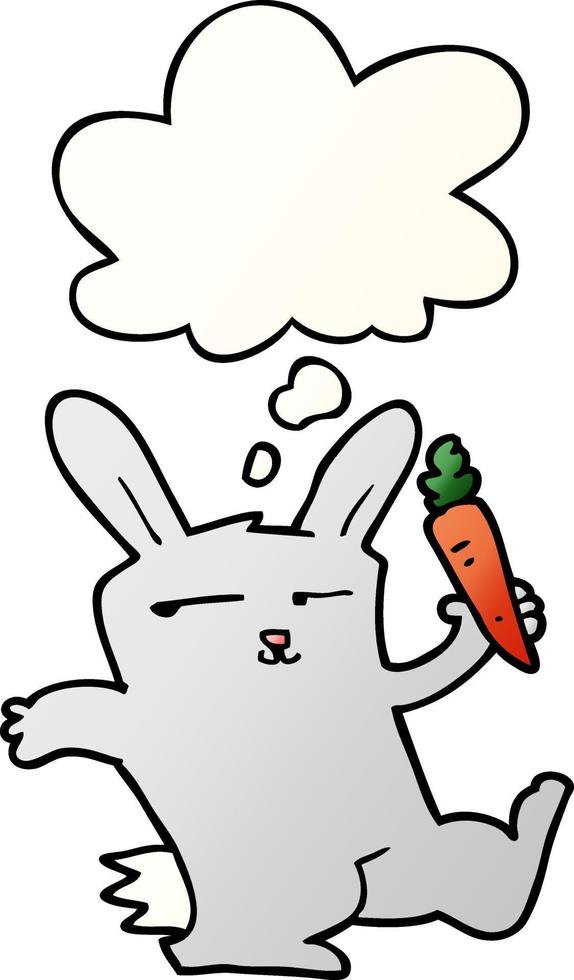 lapin de dessin animé avec carotte et bulle de pensée dans un style dégradé lisse vecteur