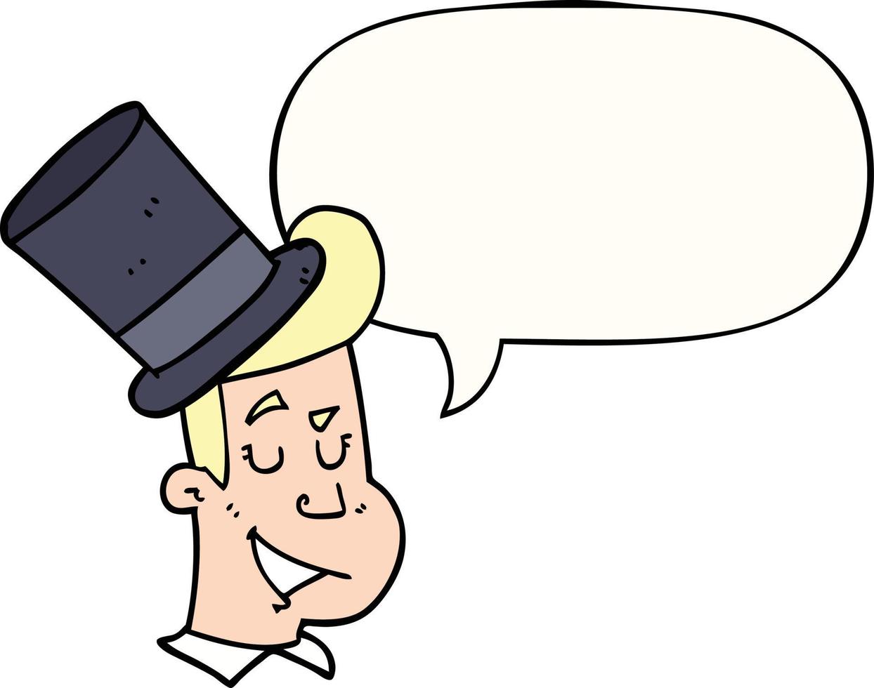 homme de dessin animé portant un chapeau haut de forme et une bulle de dialogue vecteur