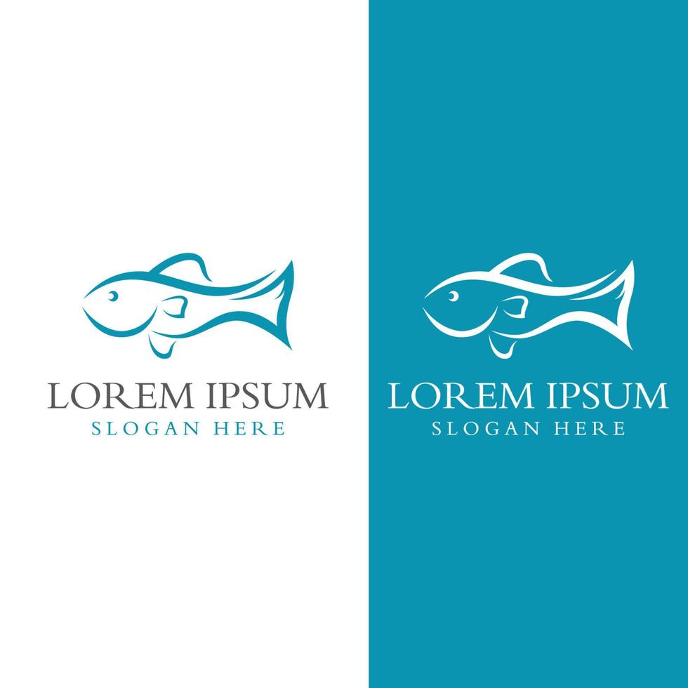 logo de poisson, hameçon, icône de restaurant d'huile de poisson et de fruits de mer. avec le modèle d'illustration de conception de concept d'icône de vecteur