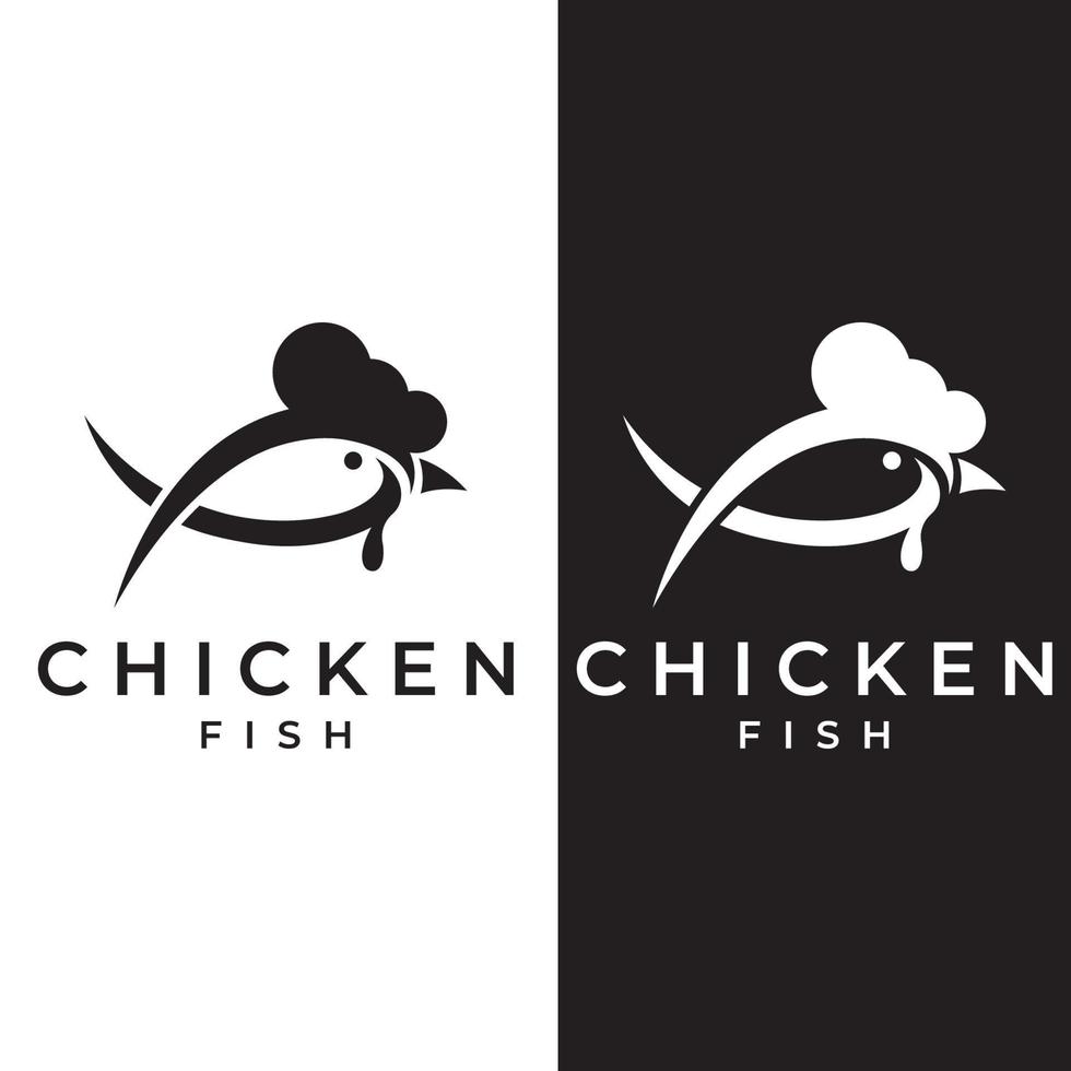 logo de poulet, logo de tête de coq avec combinaison de poisson. logo pour entreprise, restaurant ou restaurant ou stand de nourriture. en utilisant l'illustration vectorielle simple penditan. vecteur