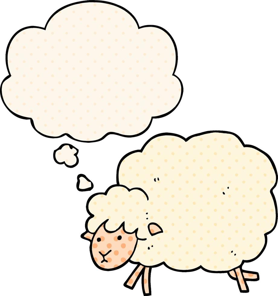 dessin animé mouton et bulle de pensée dans le style de la bande dessinée vecteur