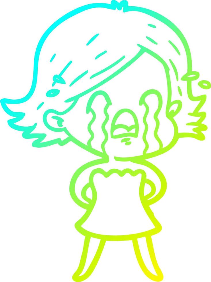 ligne de gradient froid dessinant une femme de dessin animé qui pleure vecteur