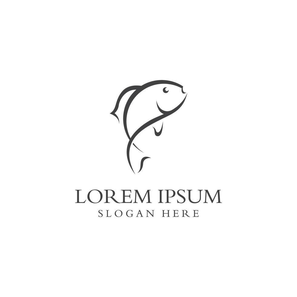 logo de poisson, hameçon, icône de restaurant d'huile de poisson et de fruits de mer. avec le modèle d'illustration de conception de concept d'icône de vecteur