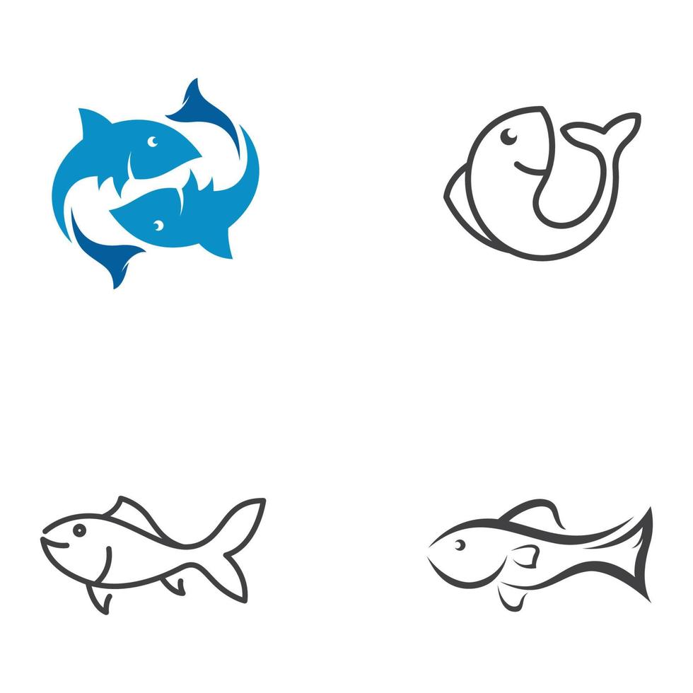 logo de poisson, hameçon, icône de restaurant d'huile de poisson et de fruits de mer. avec le modèle d'illustration de conception de concept d'icône de vecteur