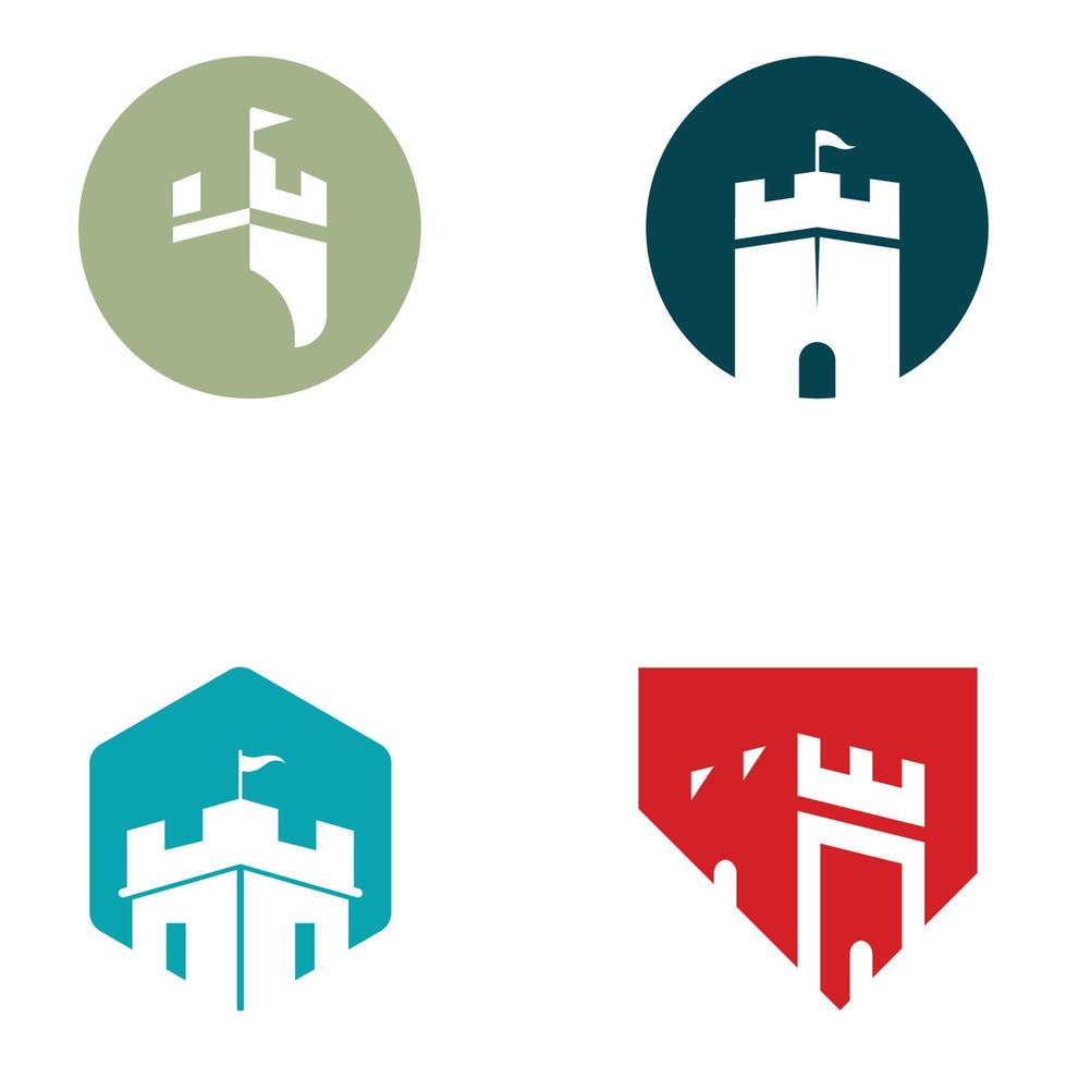 silhouette du logo du château, logo du château avec modèle d'illustration vectorielle de conception de combinaison de bouclier. vecteur