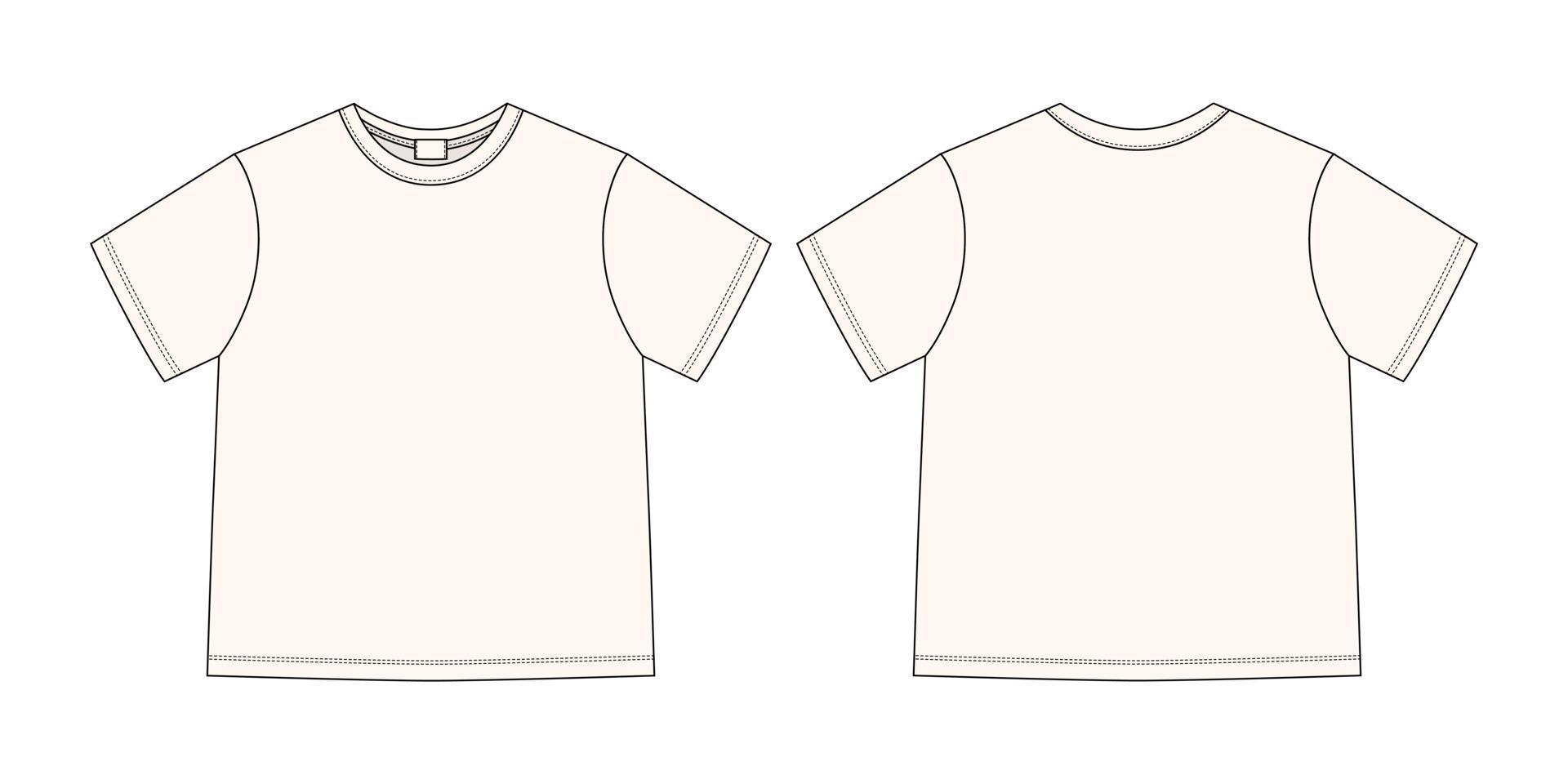 croquis technique de vêtements t-shirt unisexe. couleur lait clair. modèle de conception de t-shirt. vecteur