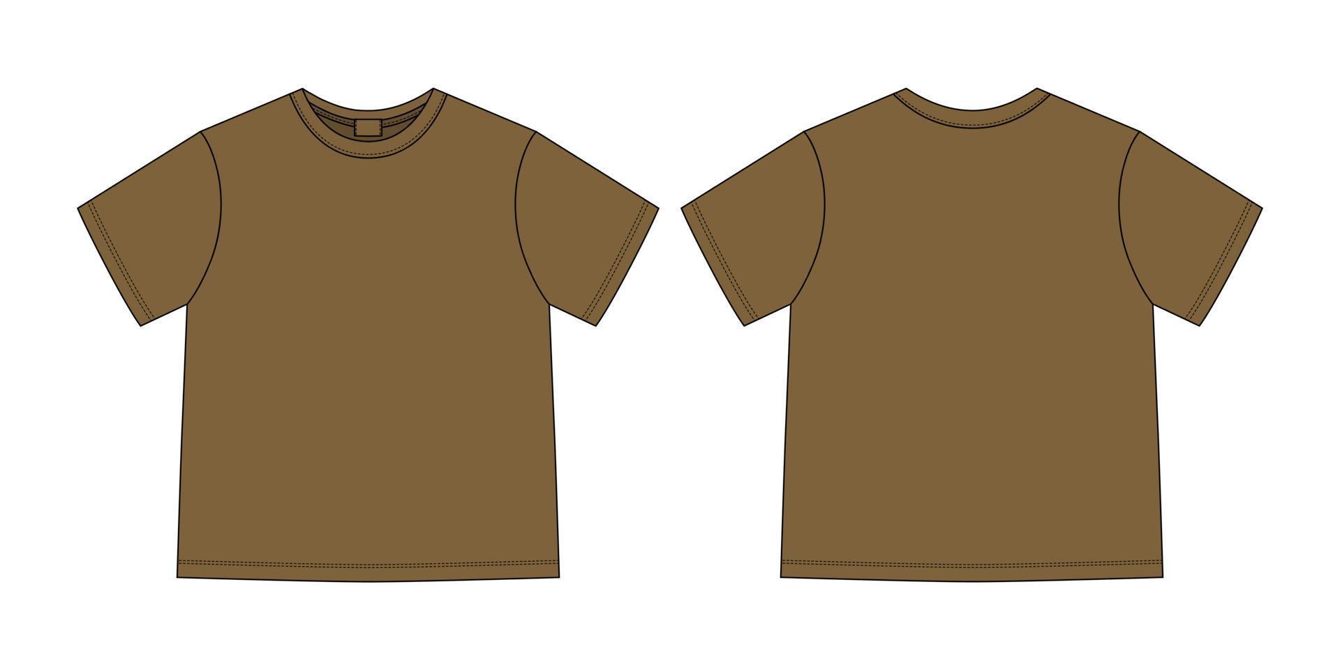 croquis technique de vêtements t-shirt unisexe. couleur olive kaki. modèle de conception de t-shirt. vues avant et arrière. vecteur