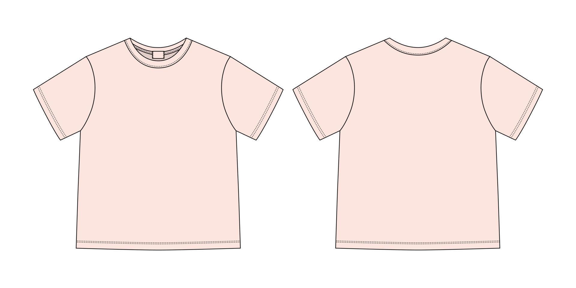 croquis technique de vêtements t-shirt unisexe. couleur rose clair. vecteur