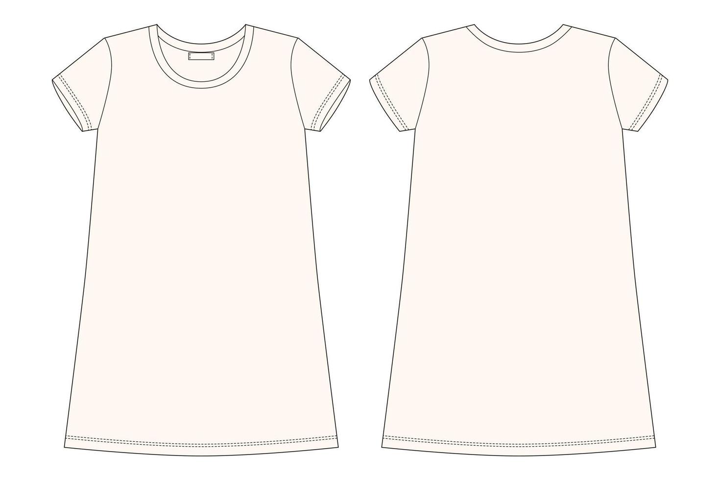 croquis technique de la chemise en coton. couleur lait clair. chemise de nuit pour femme. maquette cad de vêtements de nuit. vue arrière et avant. vecteur