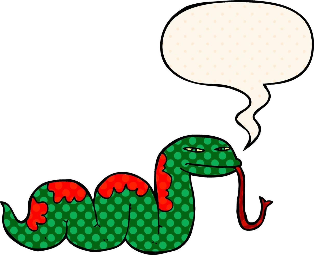 dessin animé serpent glissant et bulle de dialogue dans le style de la bande dessinée vecteur