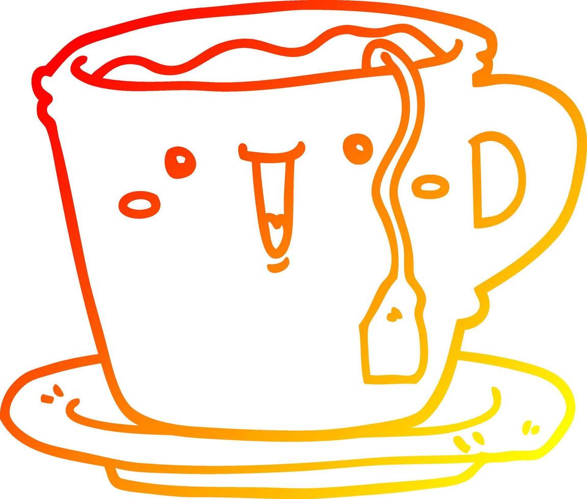 ligne de gradient chaud dessinant une tasse et une soucoupe de dessin animé mignon vecteur