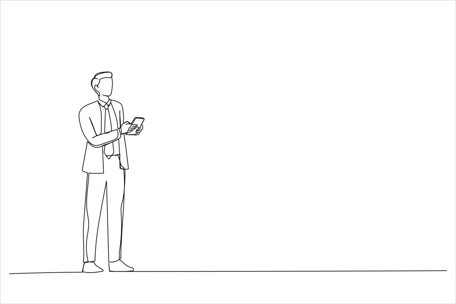 dessin animé d'homme d'affaires tapant sur un téléphone mobile. dessin au trait continu vecteur