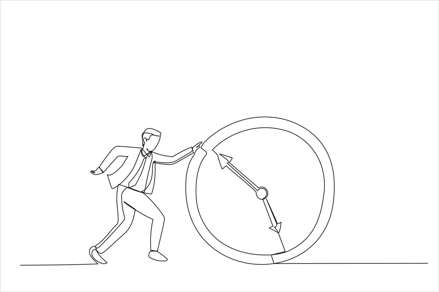 illustration d'homme d'affaires courant derrière l'horloge en cours d'exécution. un style d'art en ligne continue vecteur