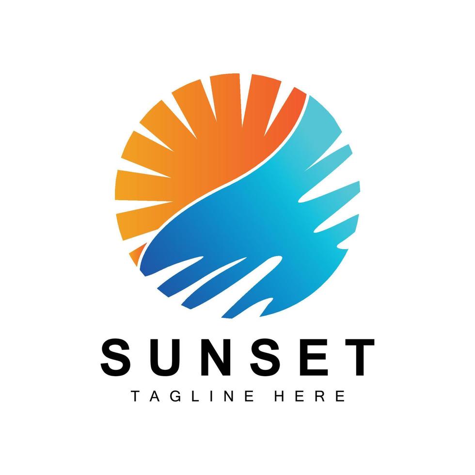 création de logo de plage au coucher du soleil, illustration de paysage marin, vecteur de lieu de vacances de jour rouge