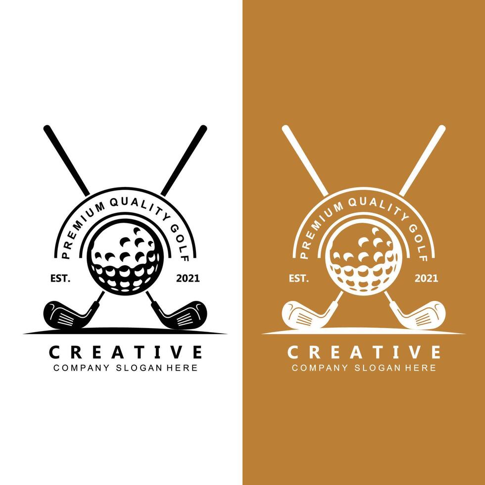 icône vectorielle logo balle de golf, bâton et golf. jeux de plein air, illustration de concept rétro vecteur