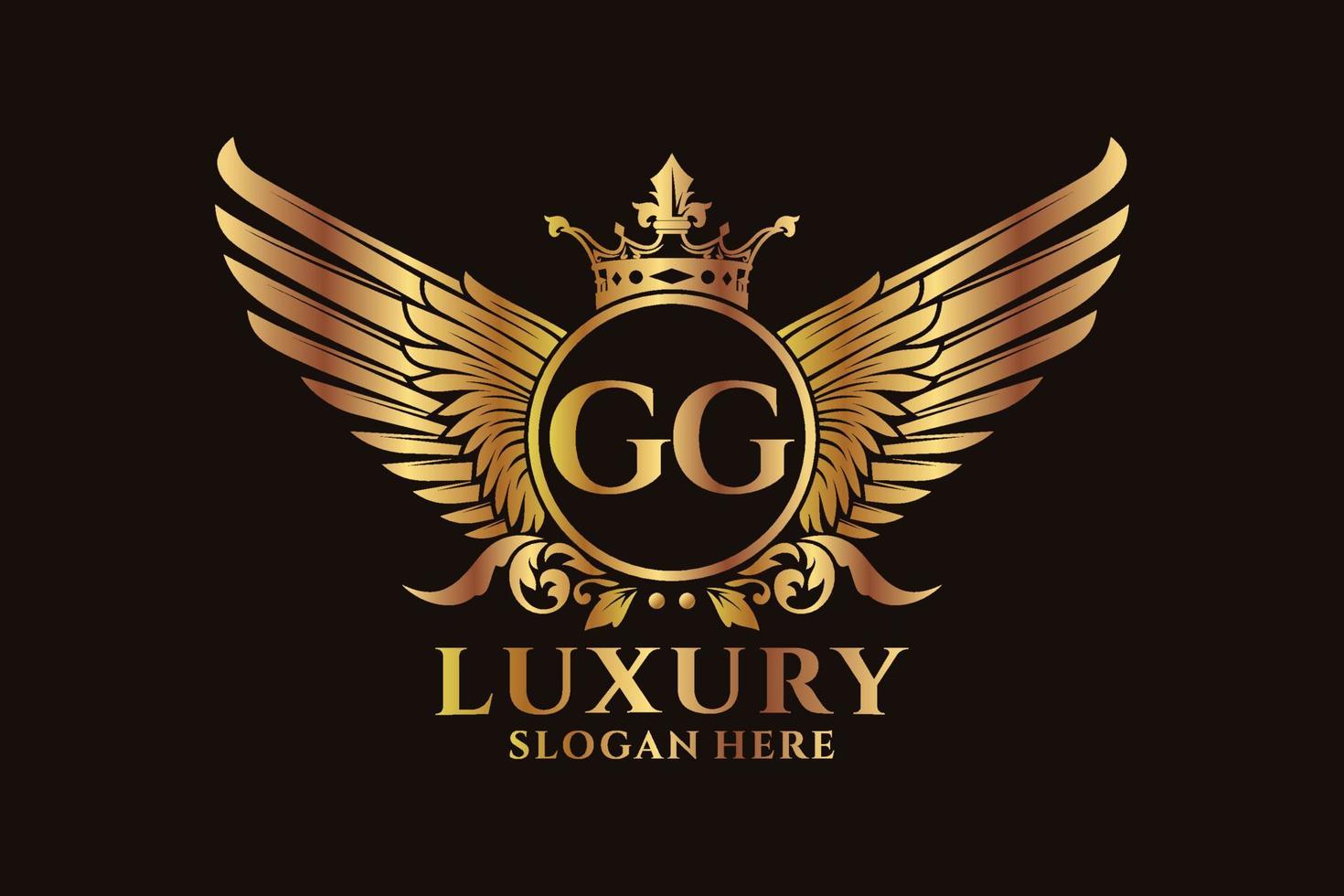 lettre d'aile royale de luxe gg crête or couleur logo vecteur, logo de victoire, logo de crête, logo d'aile, modèle de logo vectoriel. vecteur