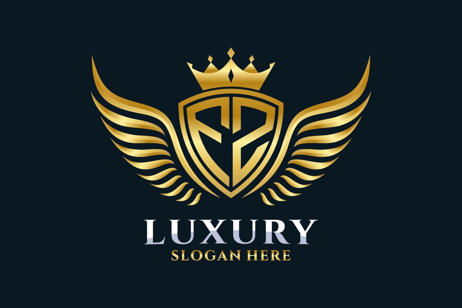 lettre d'aile royale de luxe fz crête vecteur de logo couleur or, logo de victoire, logo de crête, logo d'aile, modèle de logo vectoriel.