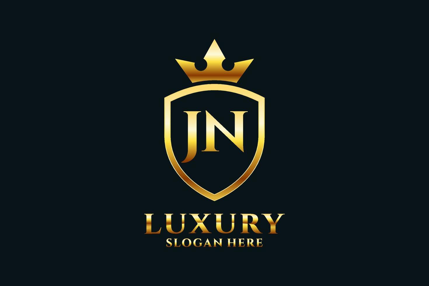 logo monogramme de luxe élégant initial jn ou modèle de badge avec volutes et couronne royale - parfait pour les projets de marque de luxe vecteur
