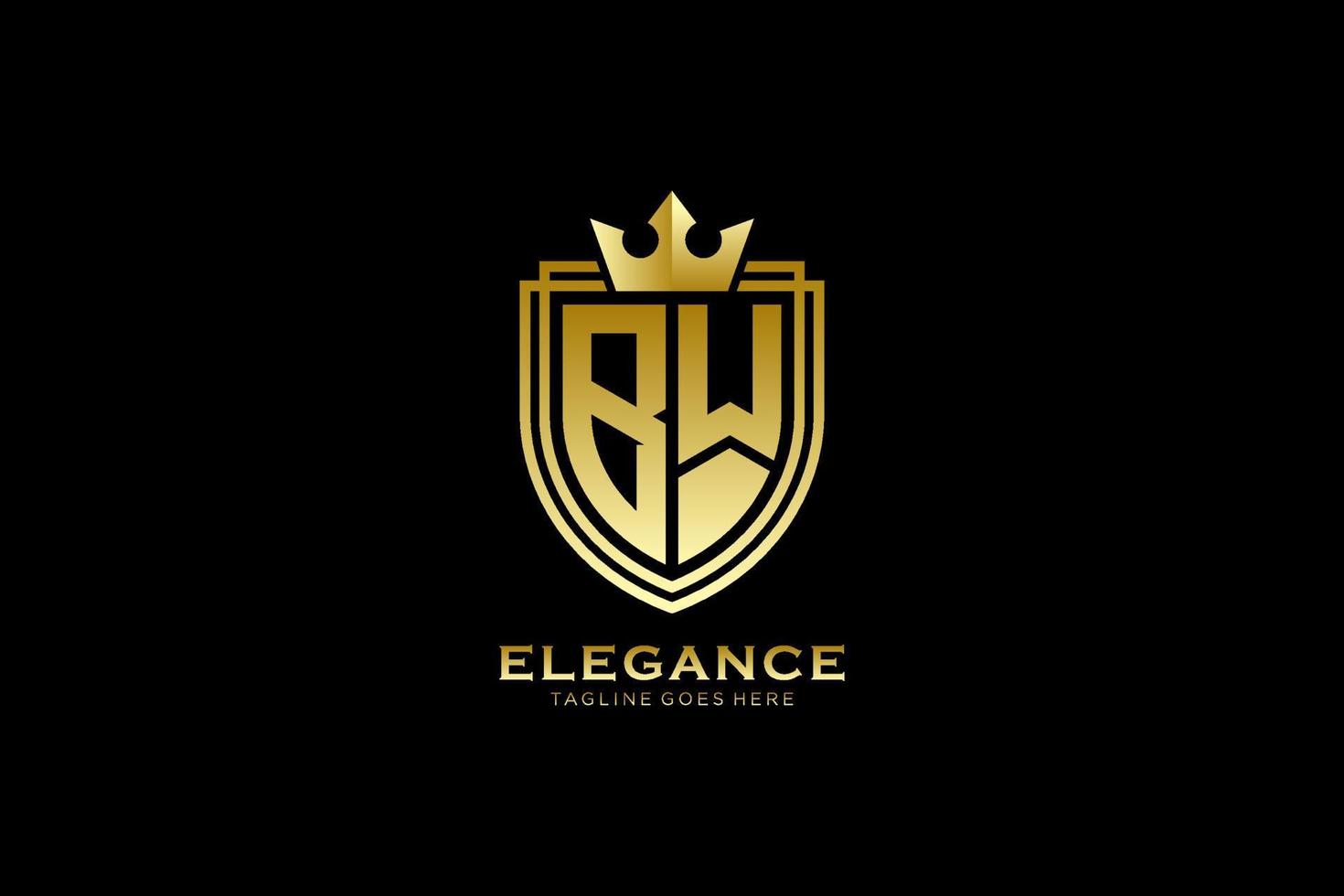 logo monogramme de luxe élégant initial bw ou modèle de badge avec volutes et couronne royale - parfait pour les projets de marque de luxe vecteur