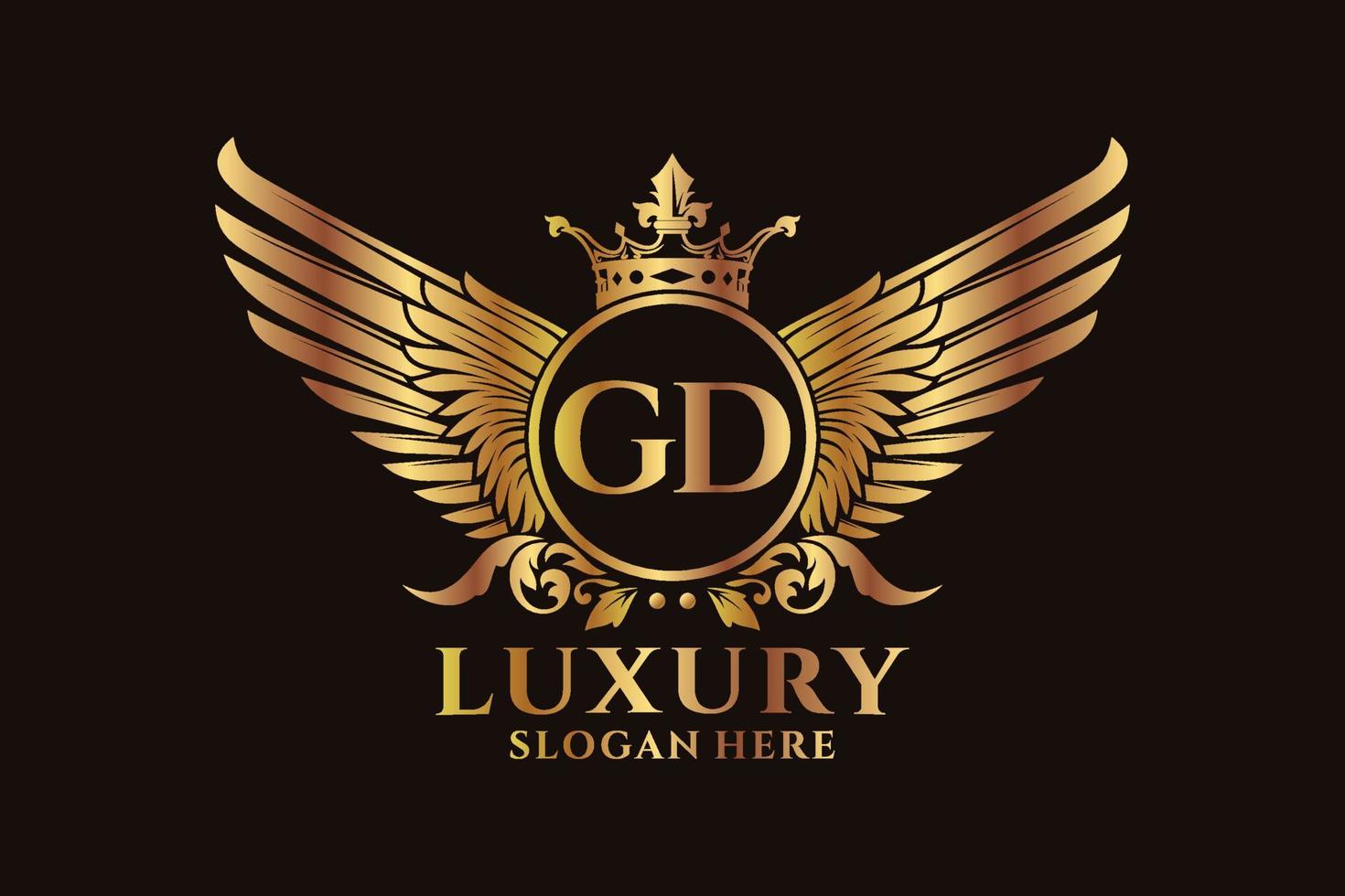 lettre d'aile royale de luxe gd crête logo couleur or vecteur, logo de victoire, logo de crête, logo d'aile, modèle de logo vectoriel. vecteur