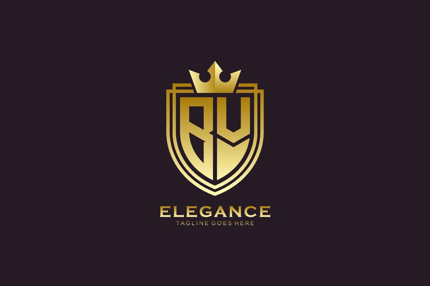 logo monogramme de luxe élégant initial bv ou modèle de badge avec volutes et couronne royale - parfait pour les projets de marque de luxe vecteur