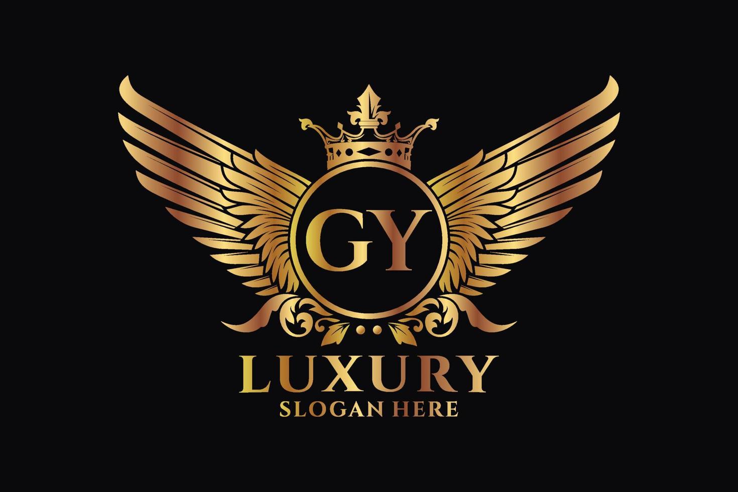 lettre d'aile royale de luxe gy crest logo couleur or vecteur, logo de victoire, logo de crête, logo d'aile, modèle de logo vectoriel. vecteur