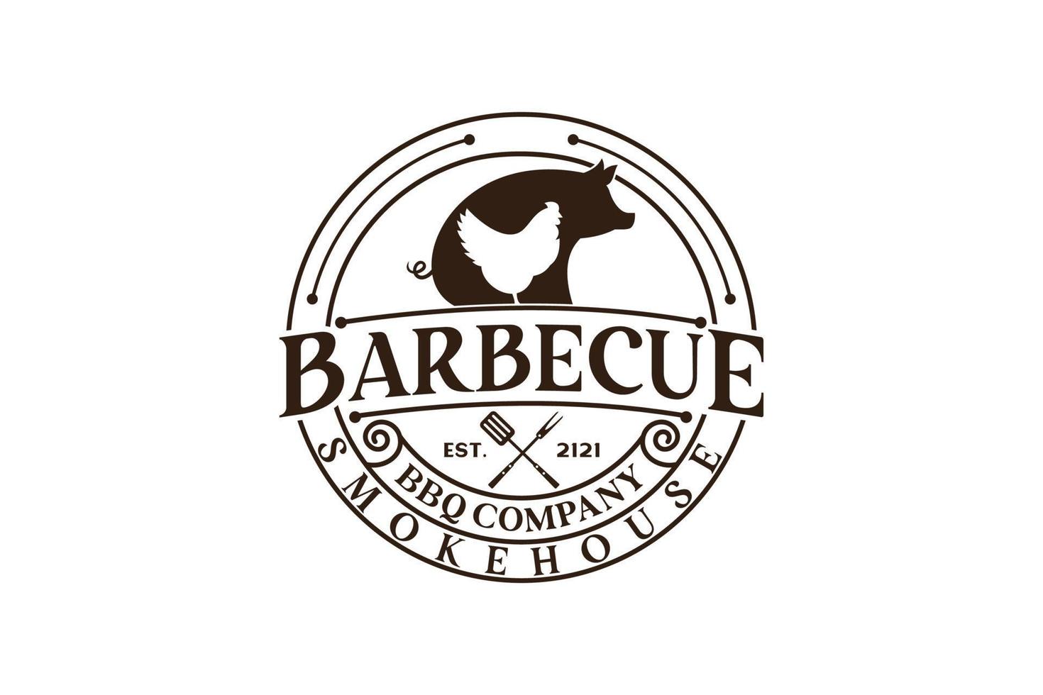 barbecue rustique rétro vintage, barbecue, vecteur de conception de logo de timbre d'étiquette de barbecue