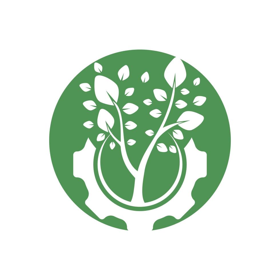 modèle de conception de logo vectoriel d'arbre à engrenages. logo de la technologie de la nature moderne. concept de logo vert eco tech et industrie.